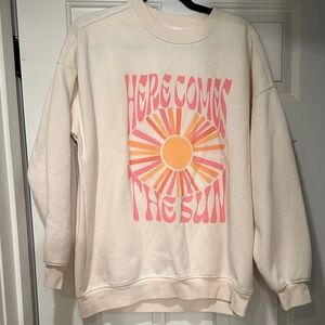 Pink Lily small Cream Ribbed Sweatshirt.  Here Comes The Sun logo.